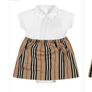 Burberry White and Tan Striped Kids Casual Dress